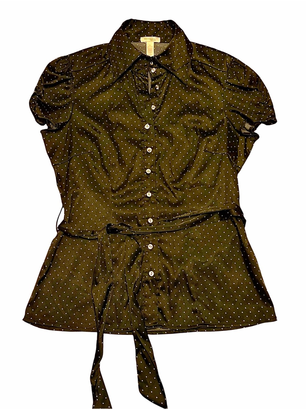 Y2K Ambiance Apparel VS store black polka dot button-up blouse Size M